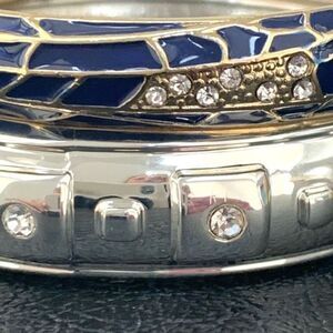 Set of 2 Sequin NYC Crystal Bangle Bracelets – Navy & Silver – Hinged Pair